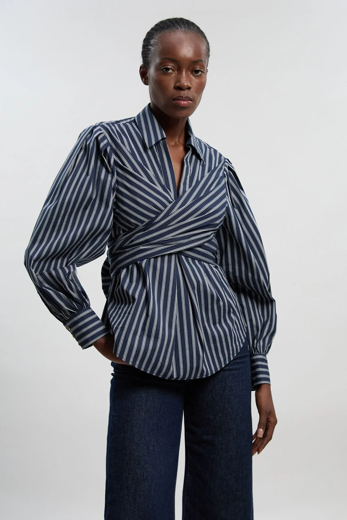 Forever Cotton Poplin Drama Sleeve Woven Wrap Detail Blouse - 1