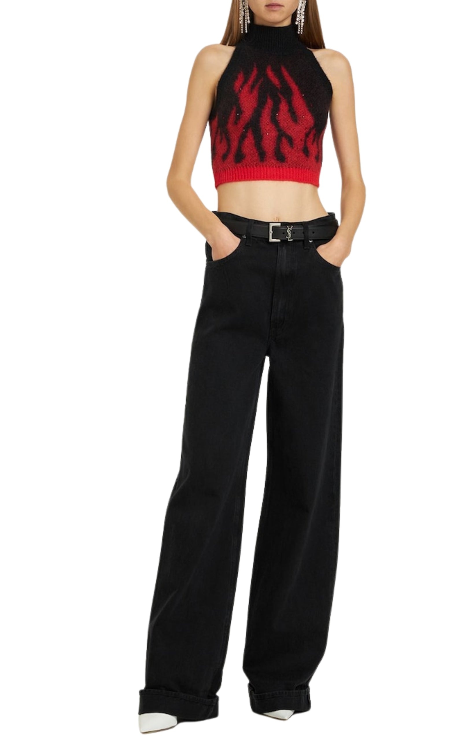 Flames Jacquard Knit Crop Top - 2
