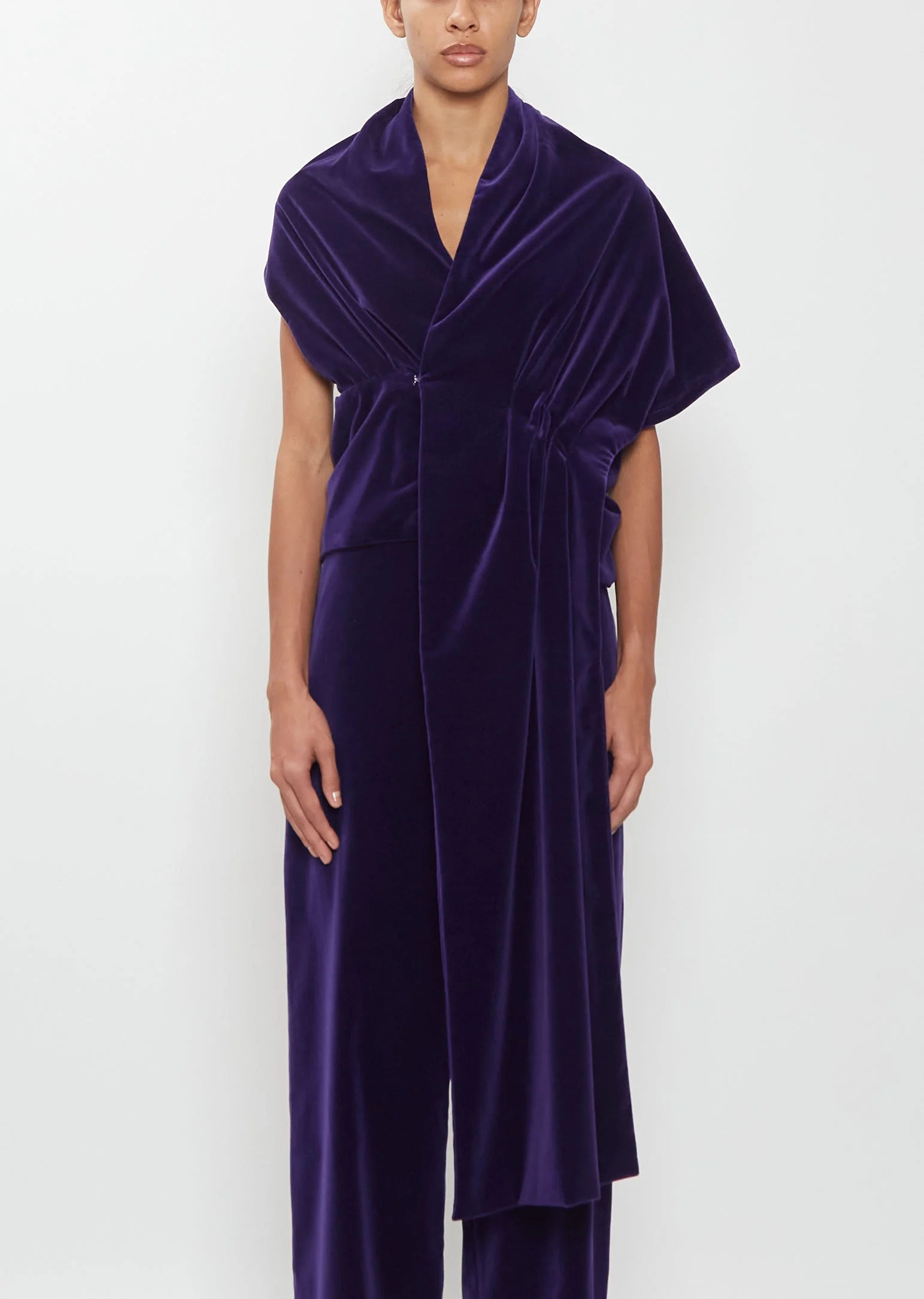 Cotton Velvet Draped Velvet Wrap Top - 1
