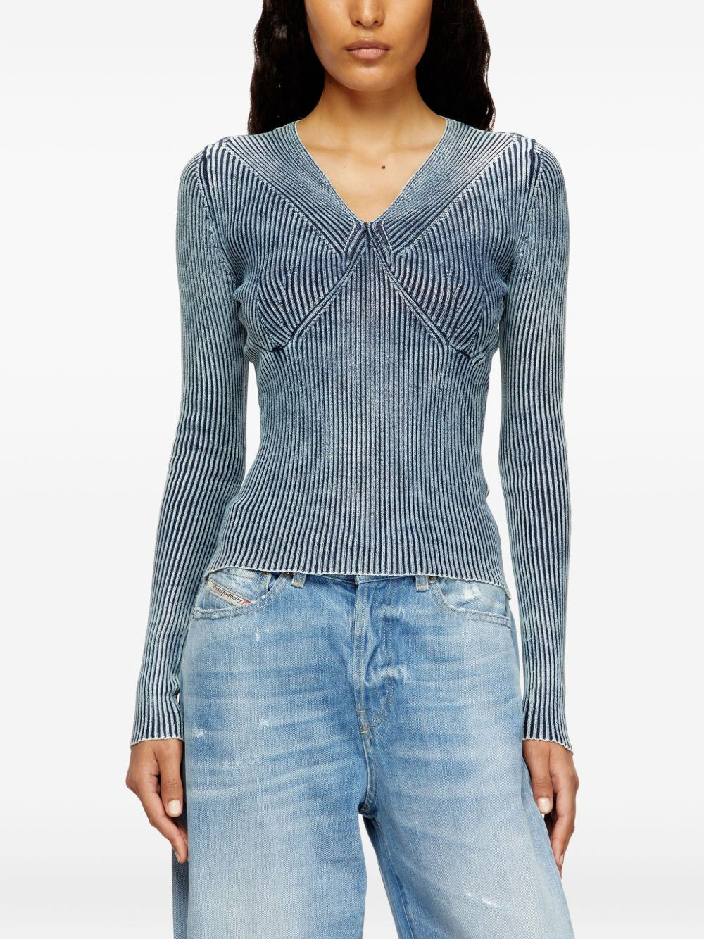 ribbed V-neck top - 3