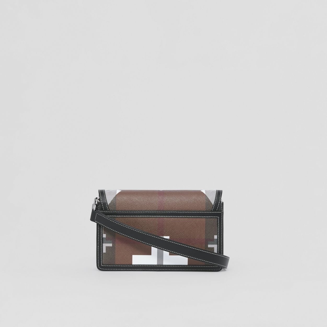 Geometric Check and Leather Crossbody Bag - 8