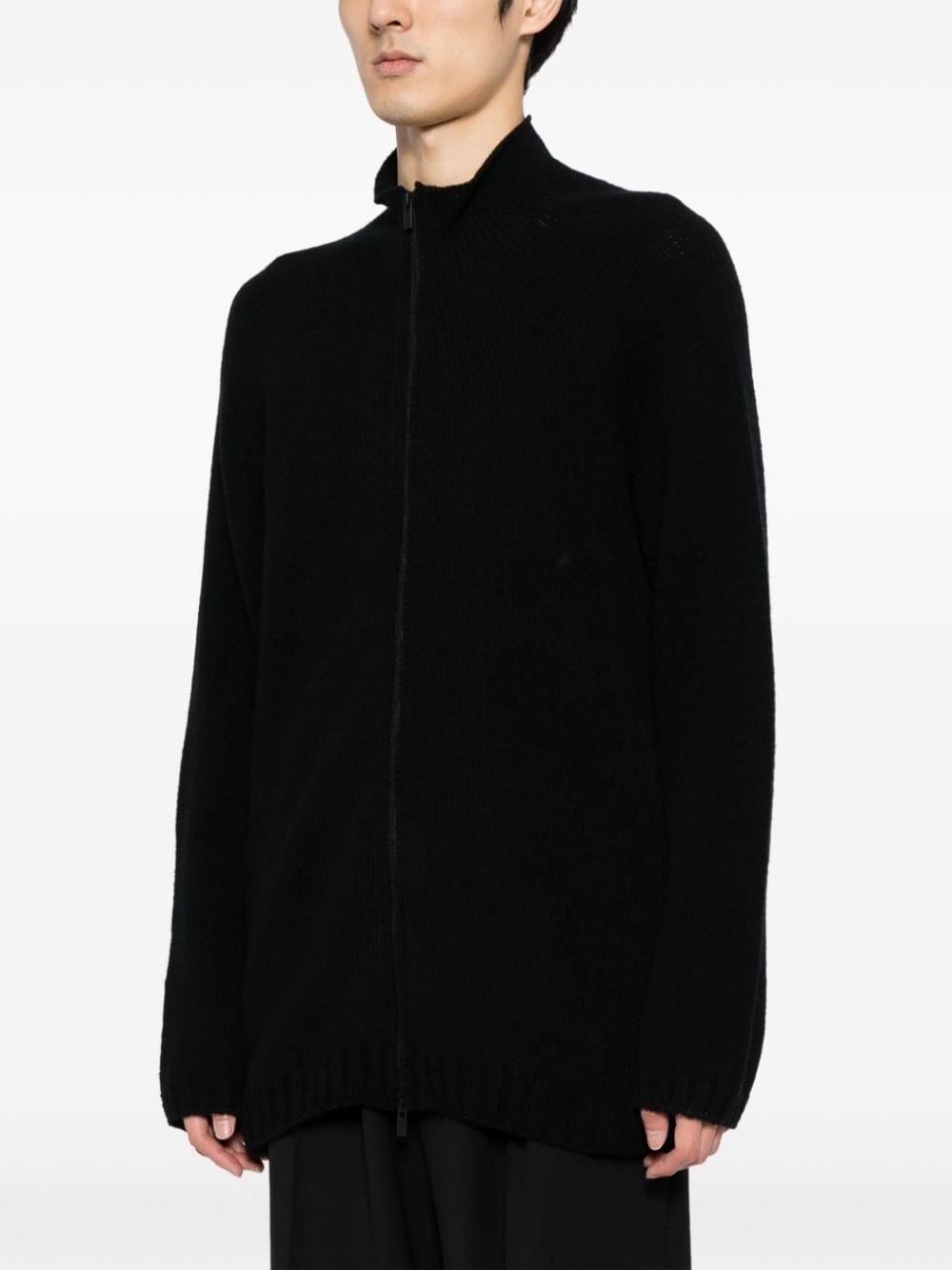 funnel-neck wool-blend cardigan - 3