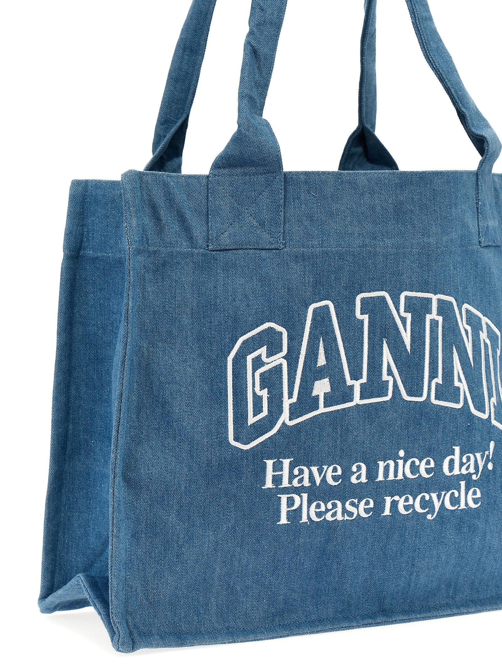 トートバッグ Ganni SS25 Logo embroidery denim shopping bag (A5599 630) Ganni SS25 Logo embroidery denim shopping bag (A5599 630