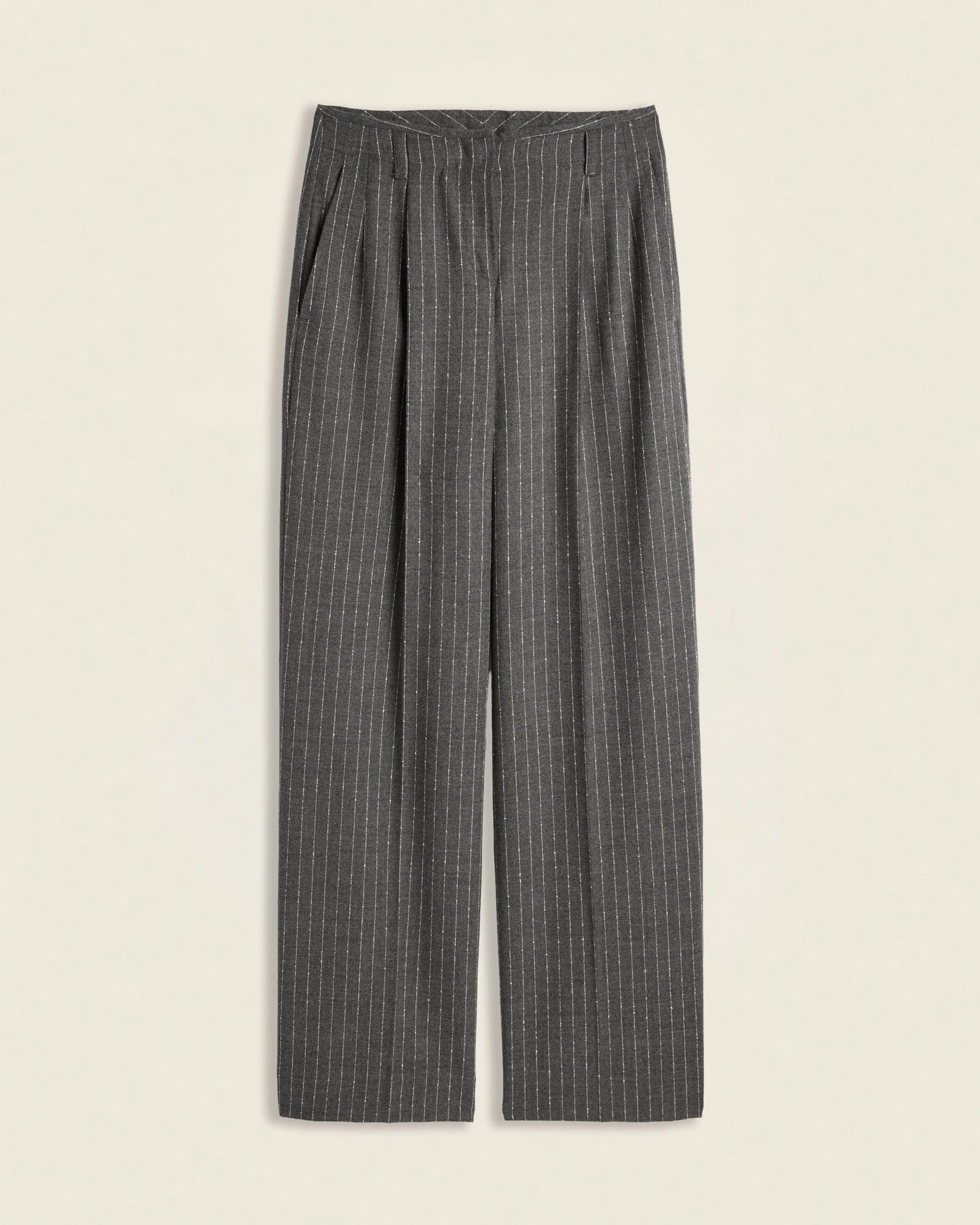 Wide-fit trousers in pinstriped wool flannel - 1