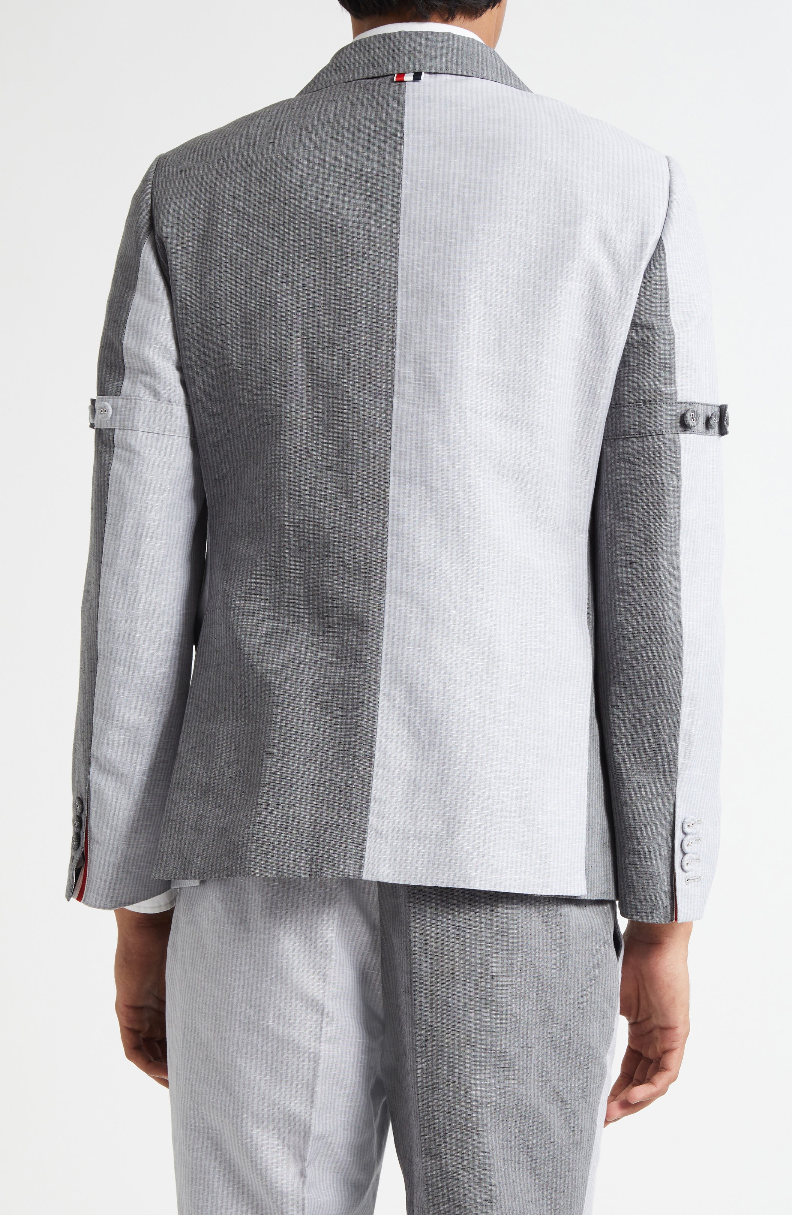 Thom Browne Fit 1 Stripe Patchwork Linen & Cotton Sport Coat with Armbands in Light Grey at Nordstro - 2