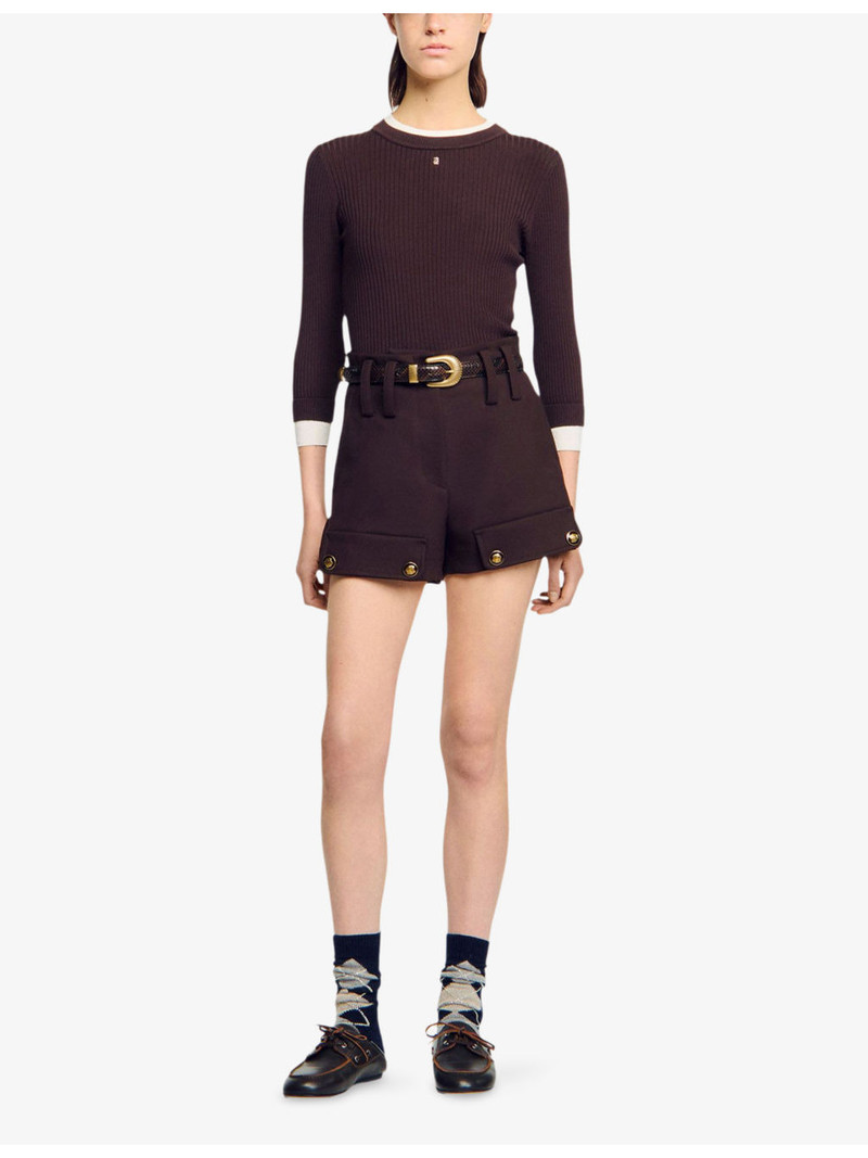 Sandro Brand-Plaque Layered-Trim Knitted Jumper outlook