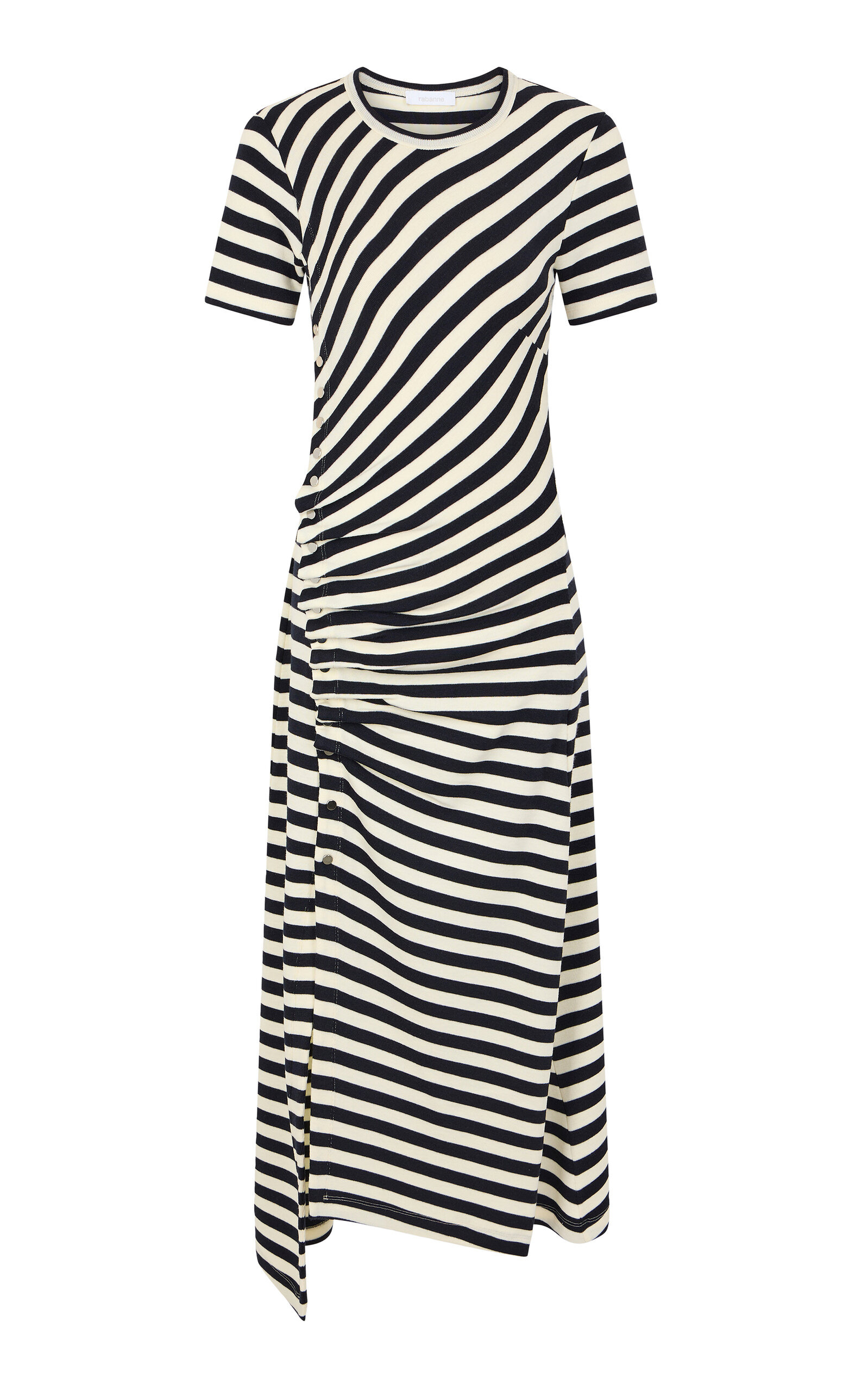 Gathered Wool-Blend Midi Dress stripe - 1