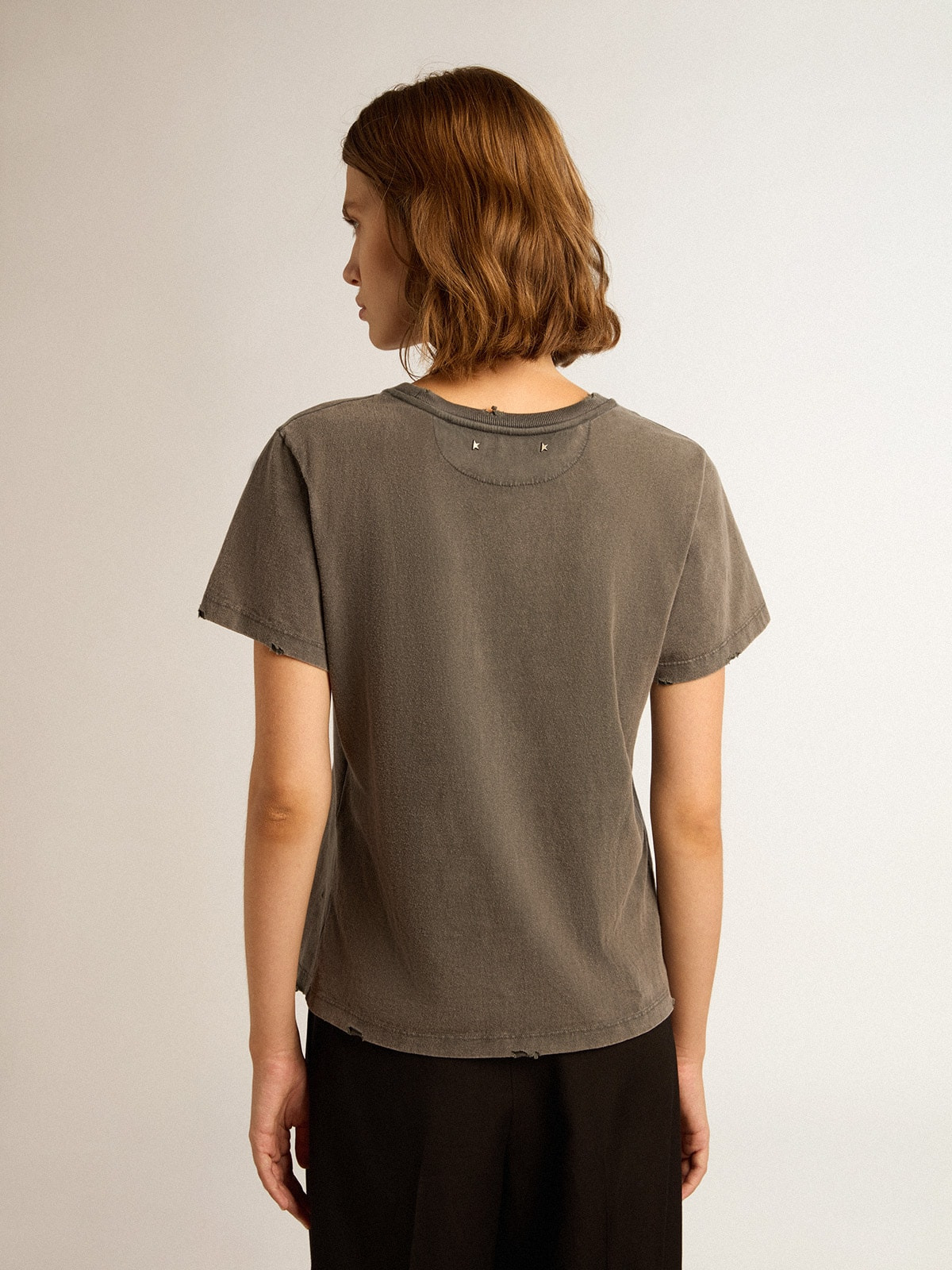 Distressed slim-fit T-shirt in anthracite gray - 4