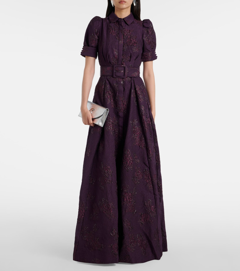 REBECCA VALLANCE Afina belted floral brocade gown outlook