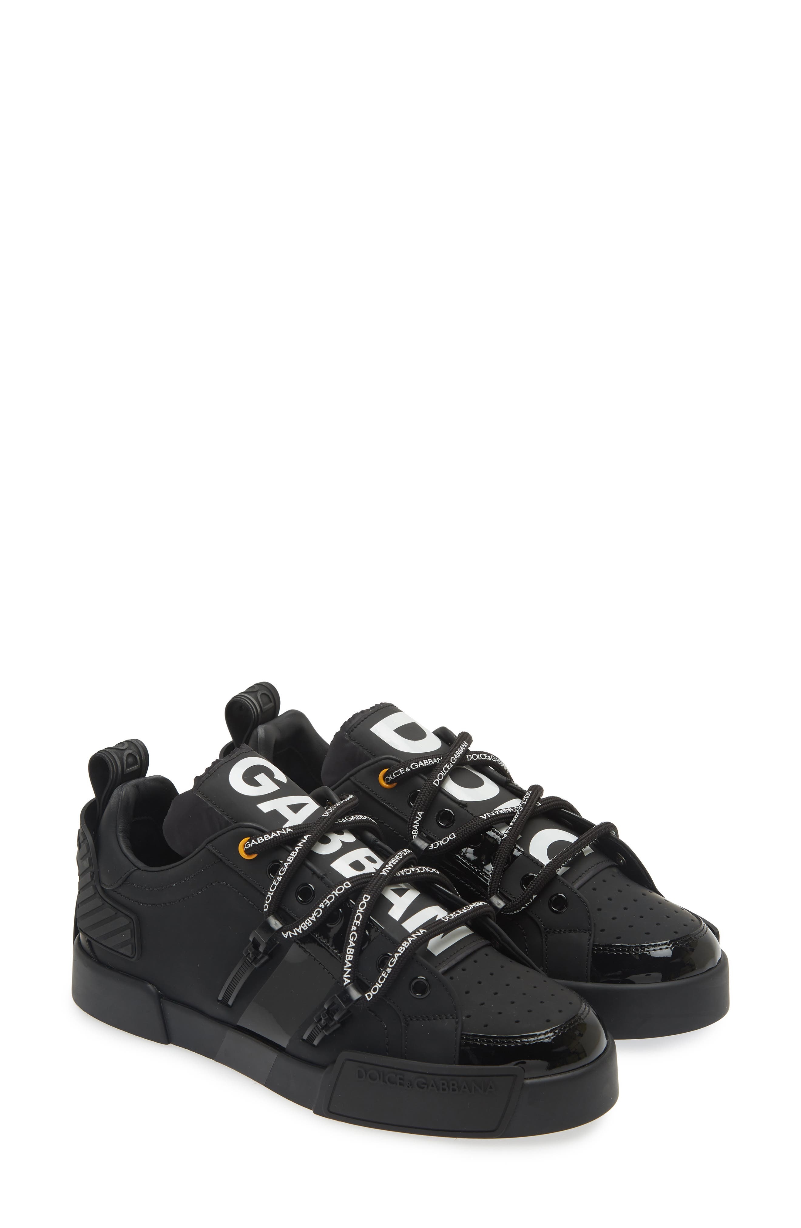 Dolce&Gabbana Portofino Leather Sneaker in Black at Nordstrom - 1