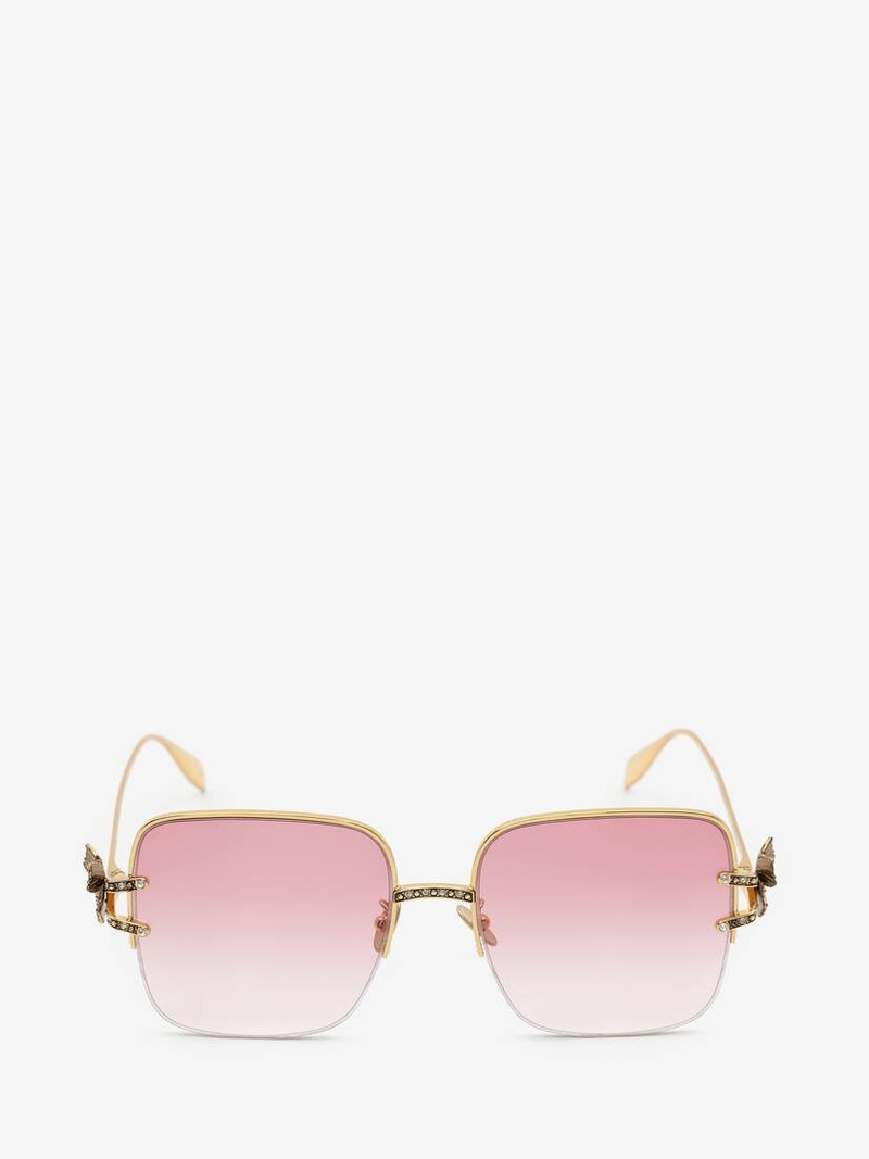 Women's Butterfly Jewelled Square Sunglasses in Gold/red 1