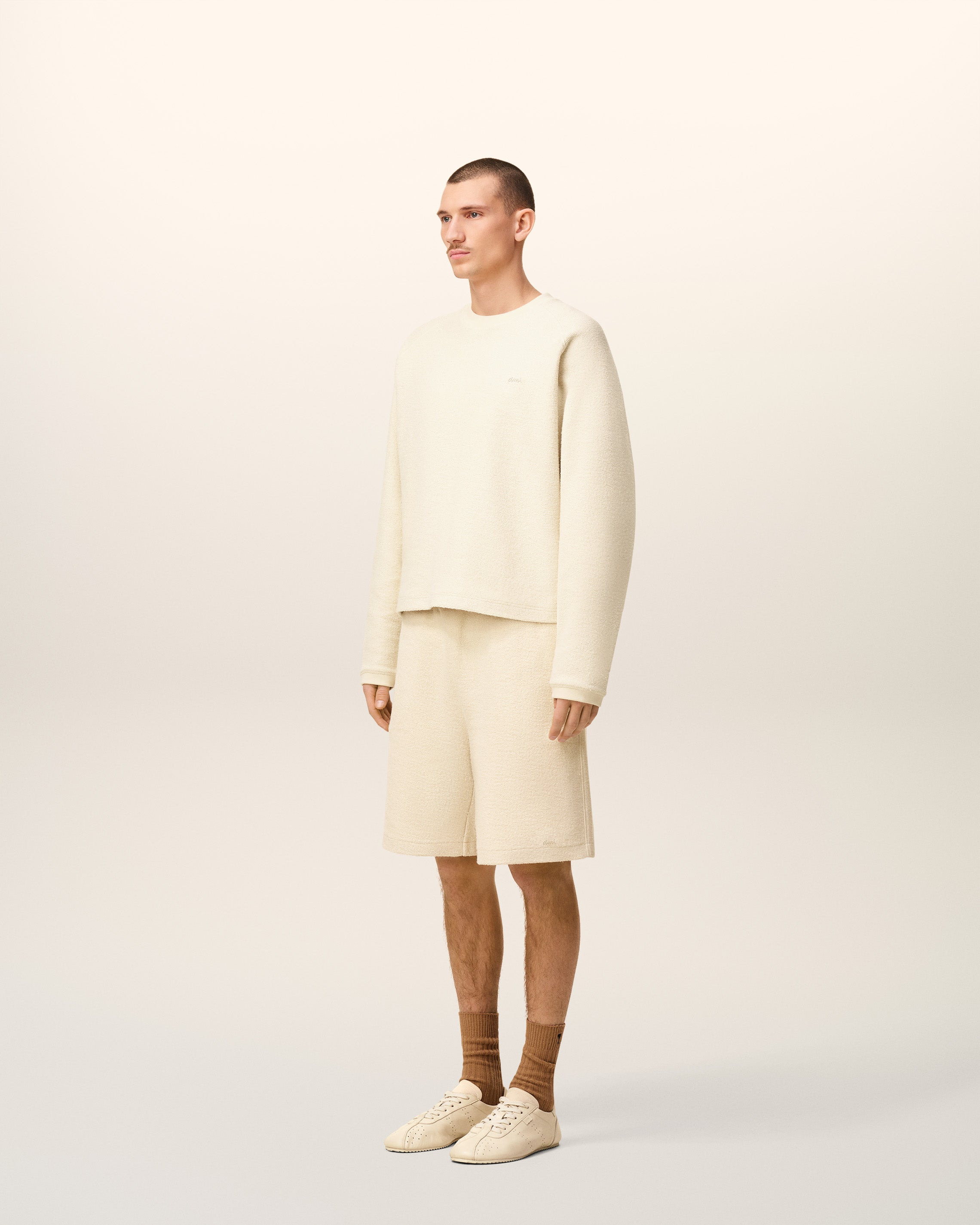 WHITE LEATHER RAGLAN SLEEVED CREWNECK SWEATSHIRT - 6