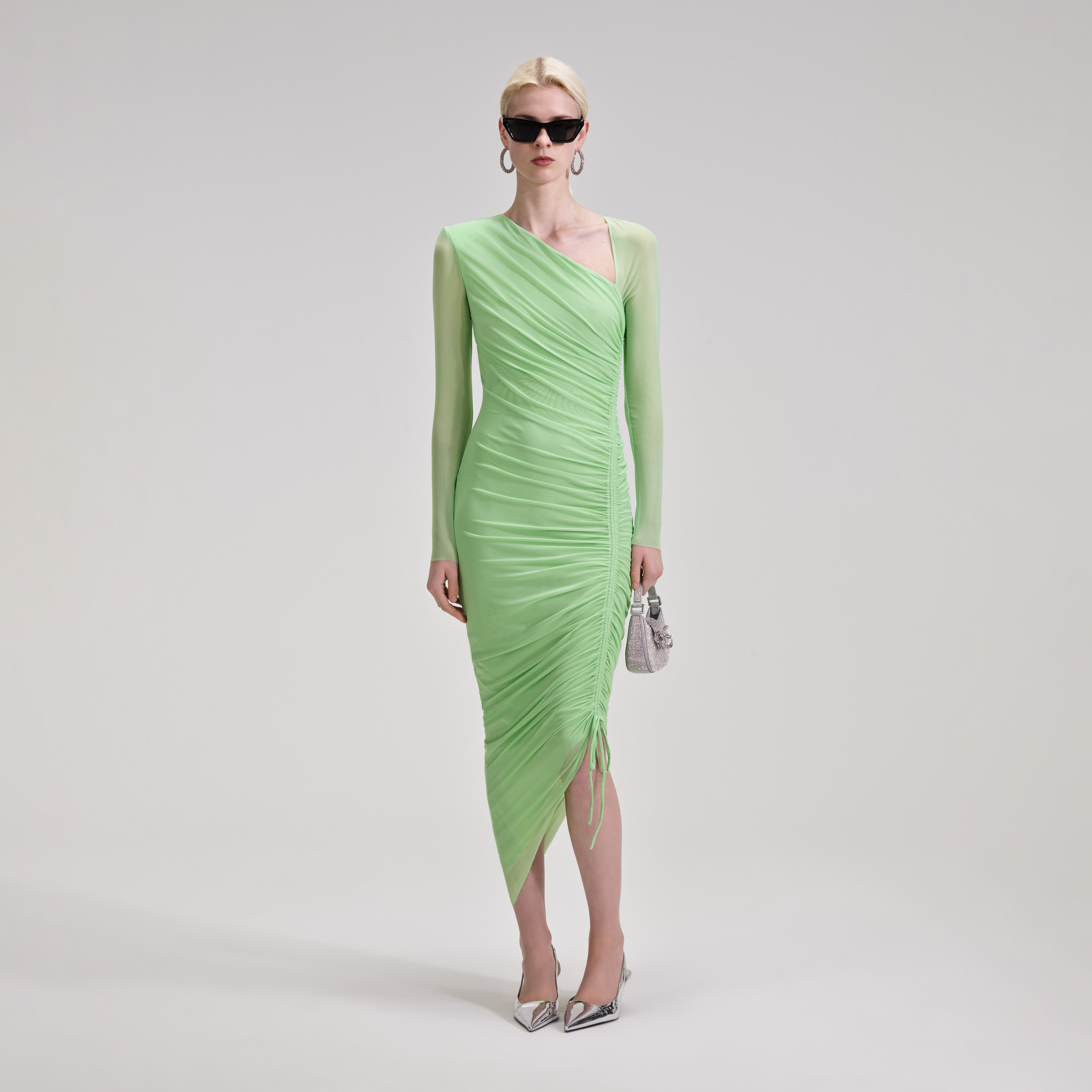 green emerald velvet dress Carmel One-Shoulder Sash Maxi Dress Sage– Selfie Leslie main image 1