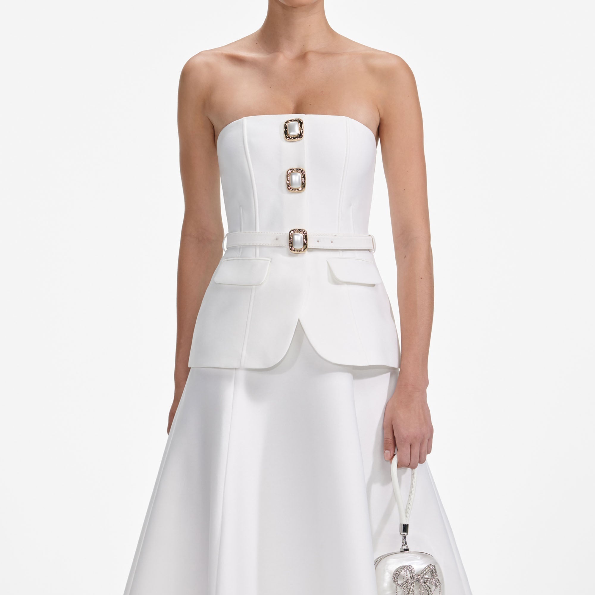 White Taffeta Bandeau Midi Dress - 4