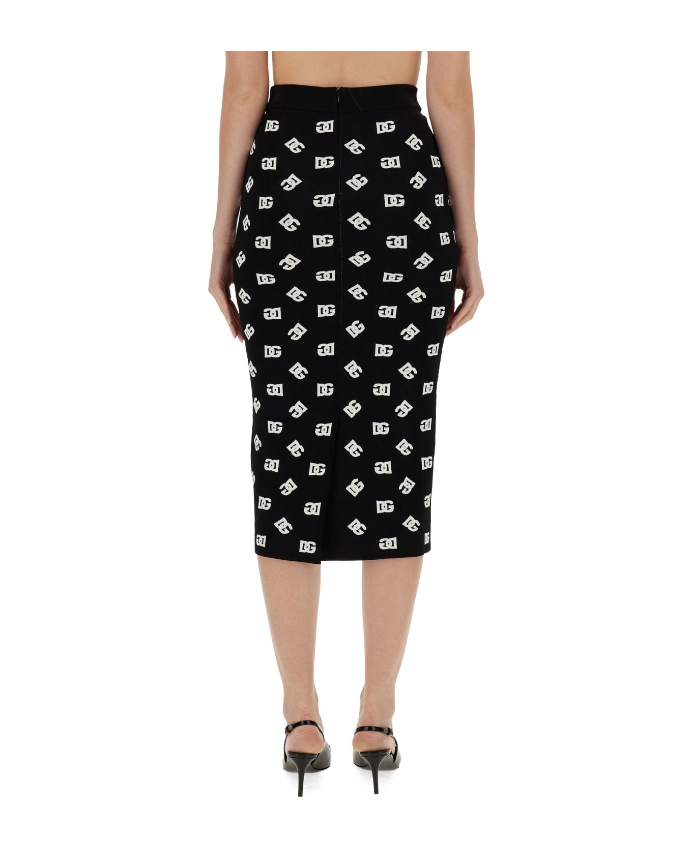 Viscose Logo Jacquard Pencil Skirt - 2