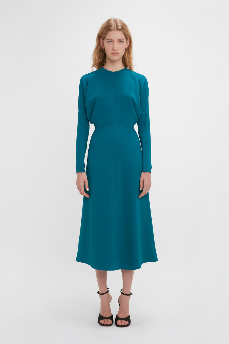 Victoria Beckham Long Sleeve Dolman Midi Dress In Petroleum outlook