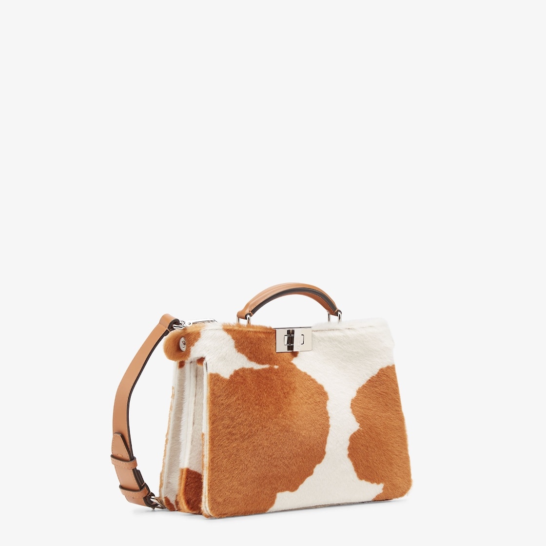Small Peekaboo ISeeU bag made of sheepskin printed with brown and white cowhide motif. The interior  - 3
