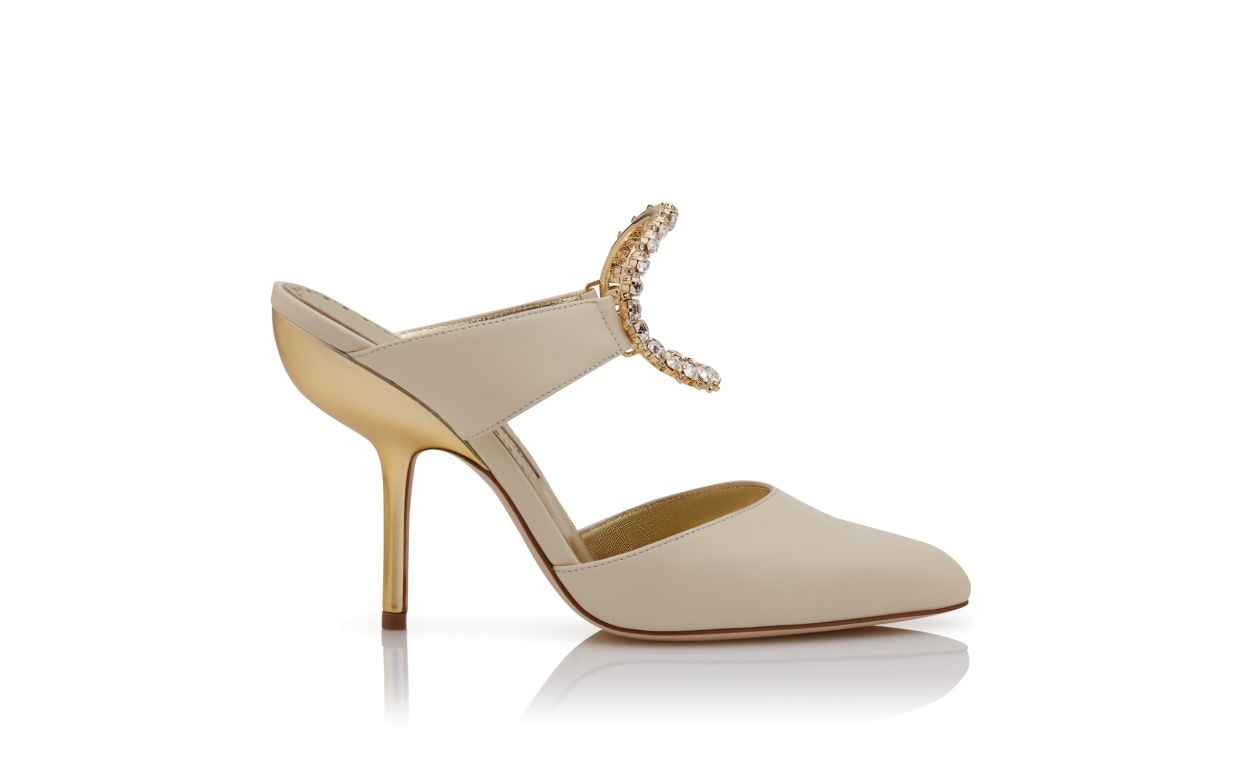 Light Cream and Gold Nappa Leather Mules - 1
