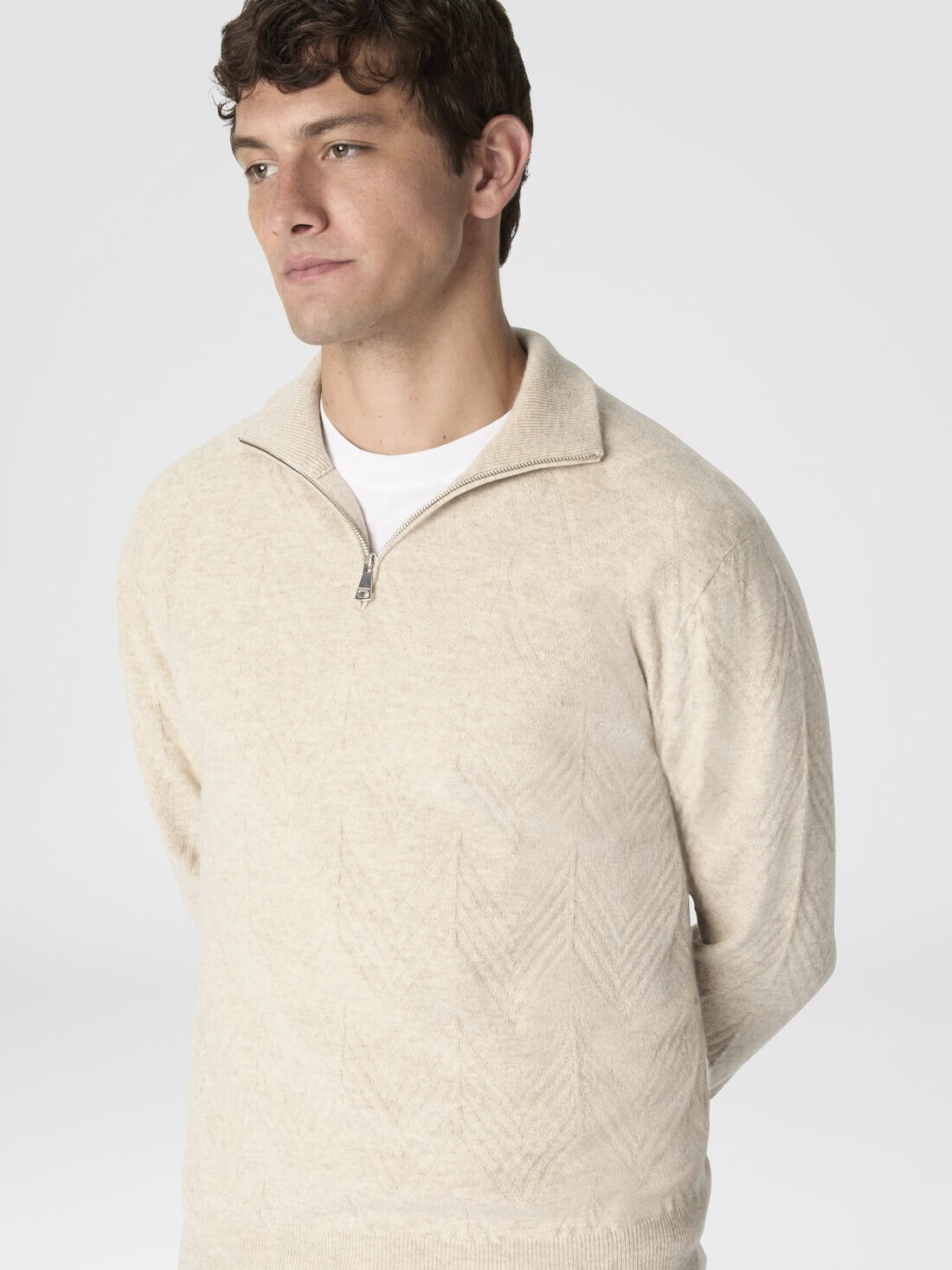 Half-Zip Sweater with Tone-on-Tone Zigzag Pattern - 4