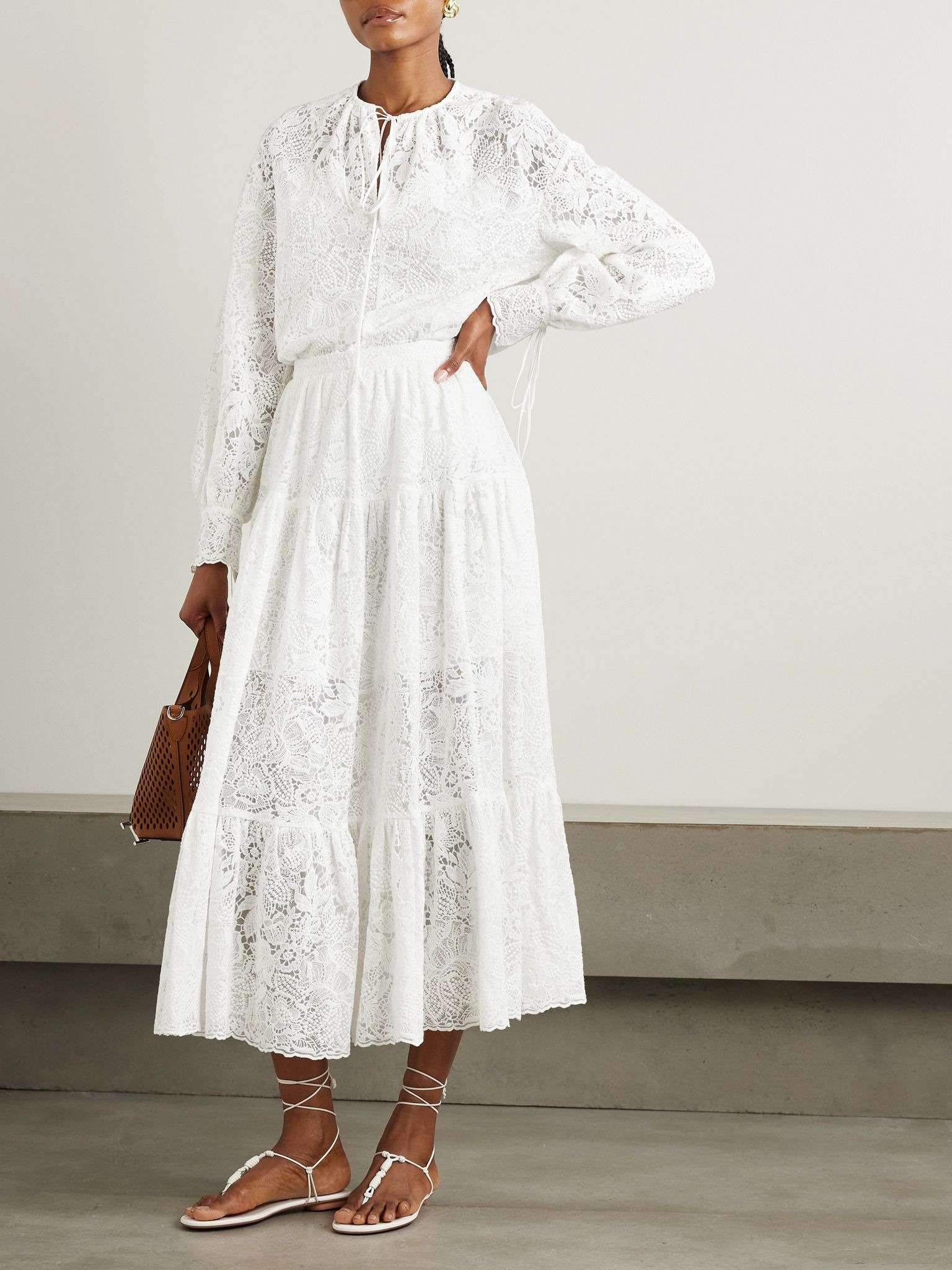 Tie-neck cotton-lace blouse Ivory - 2