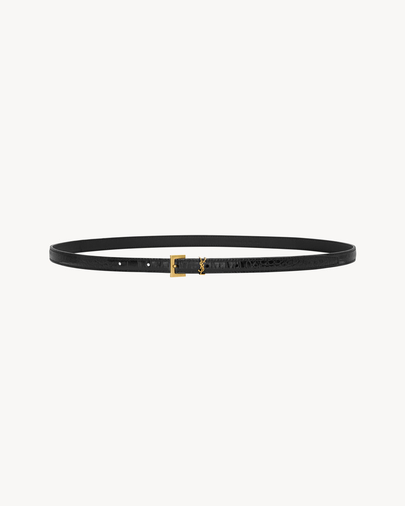 SAINT LAURENT cassandre extra thin belt in crocodile-embossed leather outlook