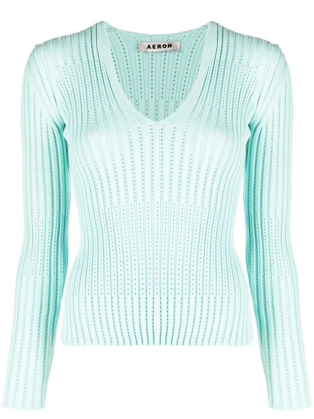 ribbed V-neck long-sleeve top - 1
