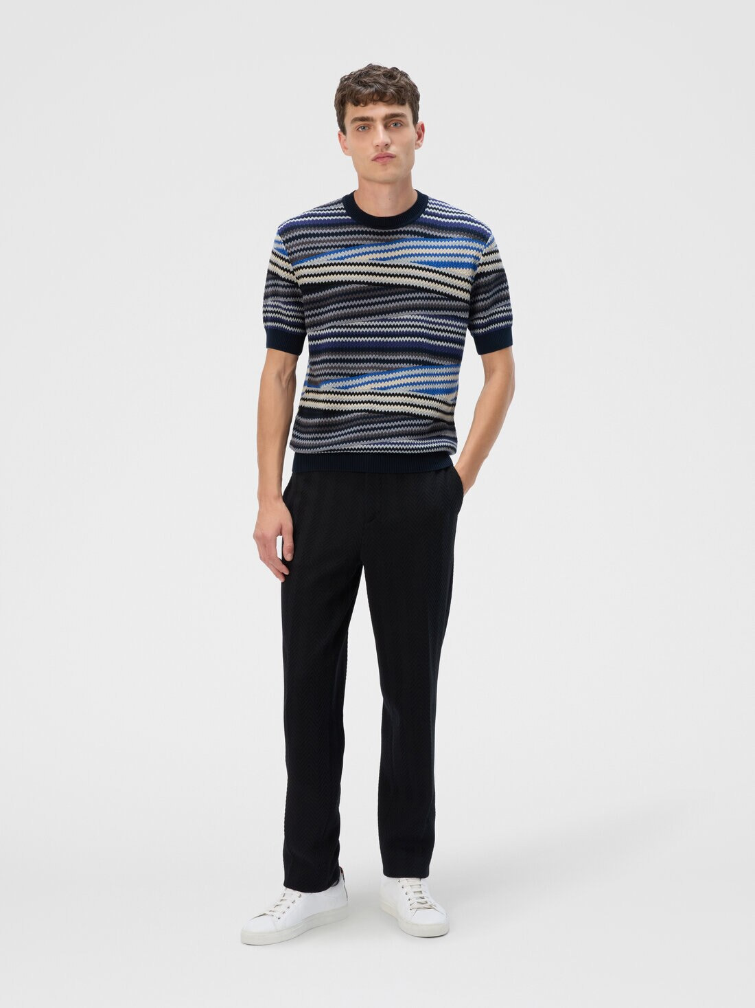 Short Sleeve T-Shirt with Striped Micro Zigzag - 2