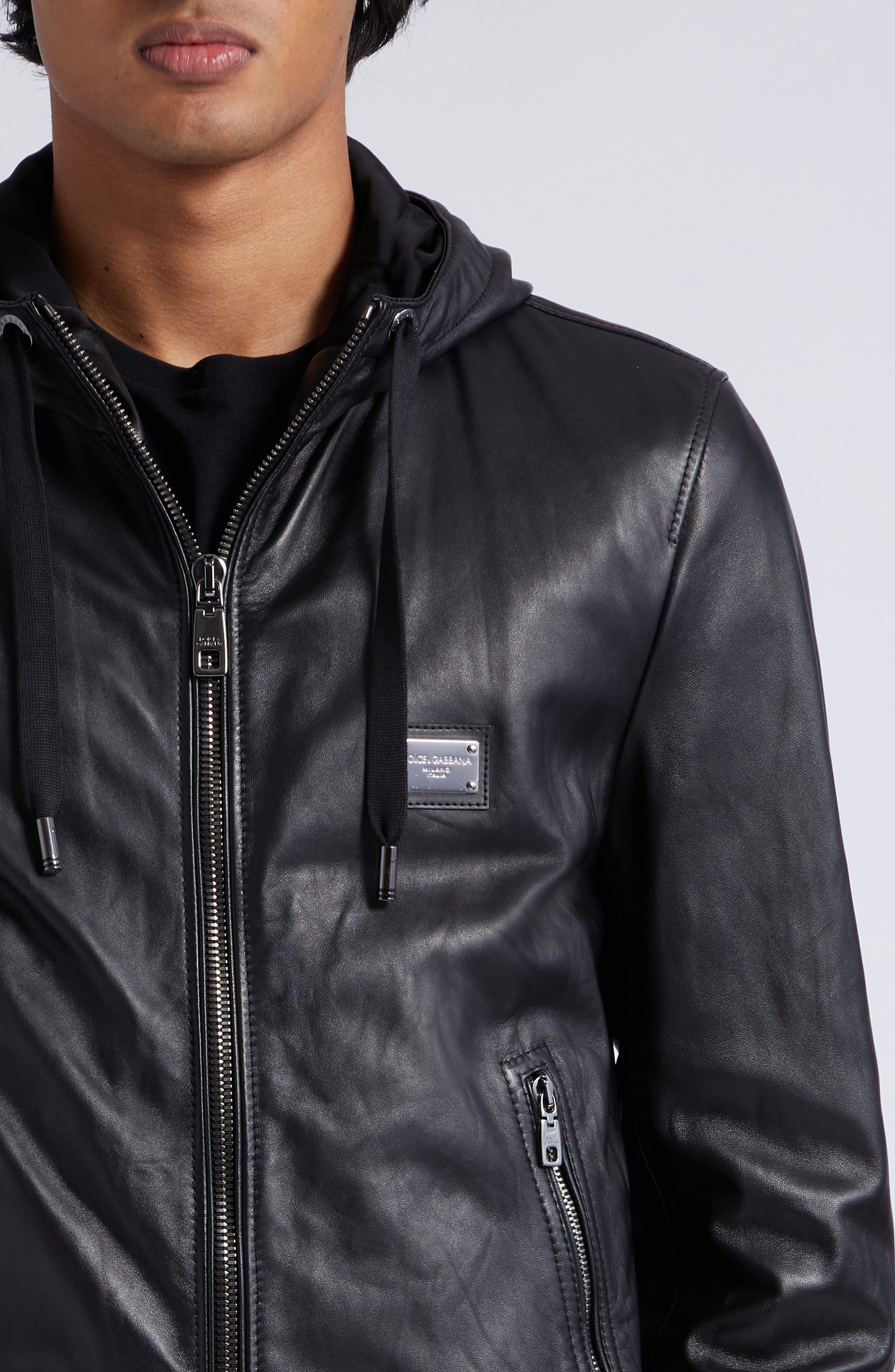 Logo Plaque Leather Hooded Blouson Jacket - 4