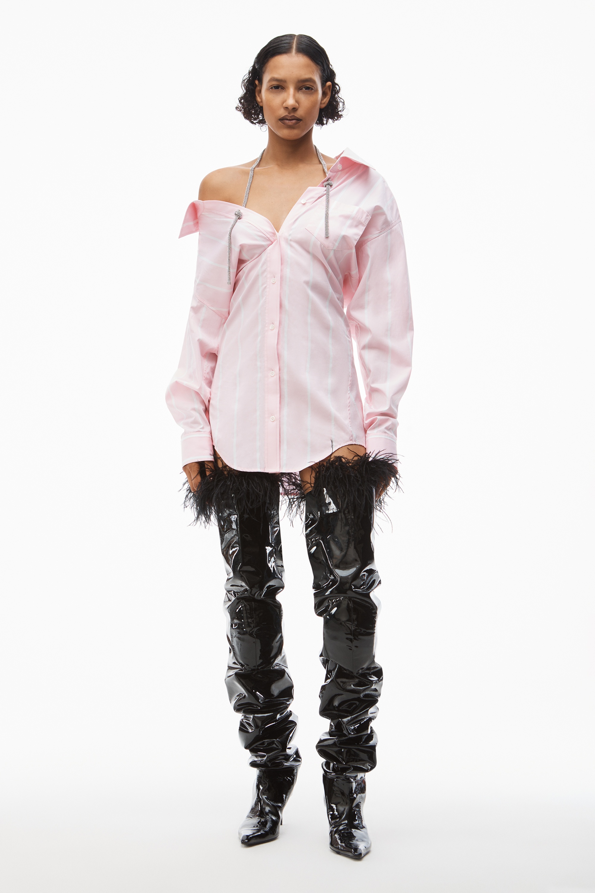 OFF-SHOULDER SHIRT DRESS IN COTTON POPLIN - 2