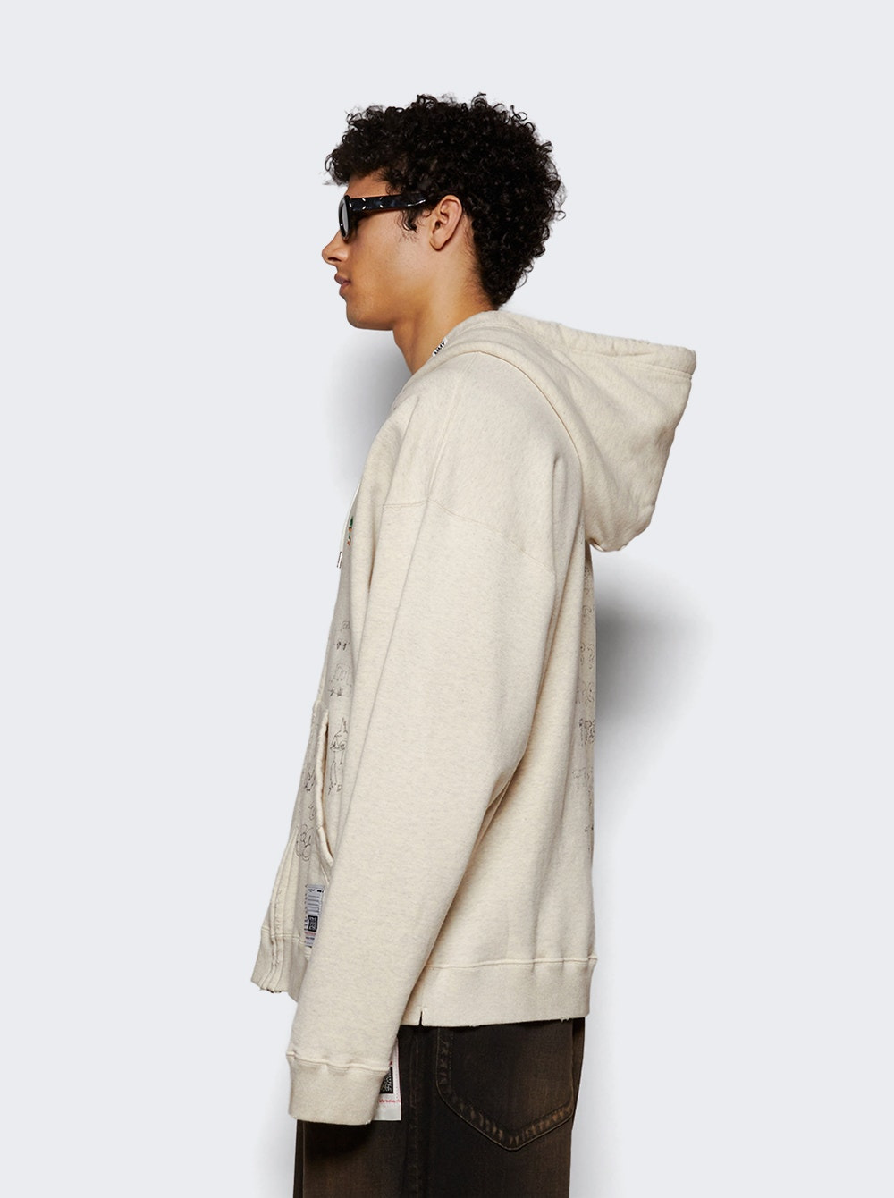 Distressed Zip Up Hoodie White - 3