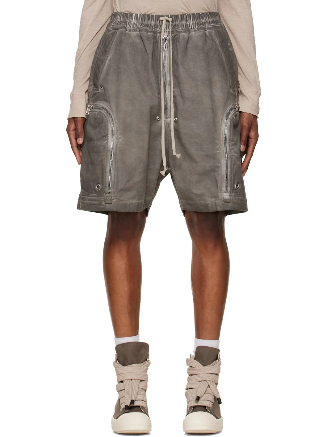 Gray Tower Bauhaus Denim Shorts - 1