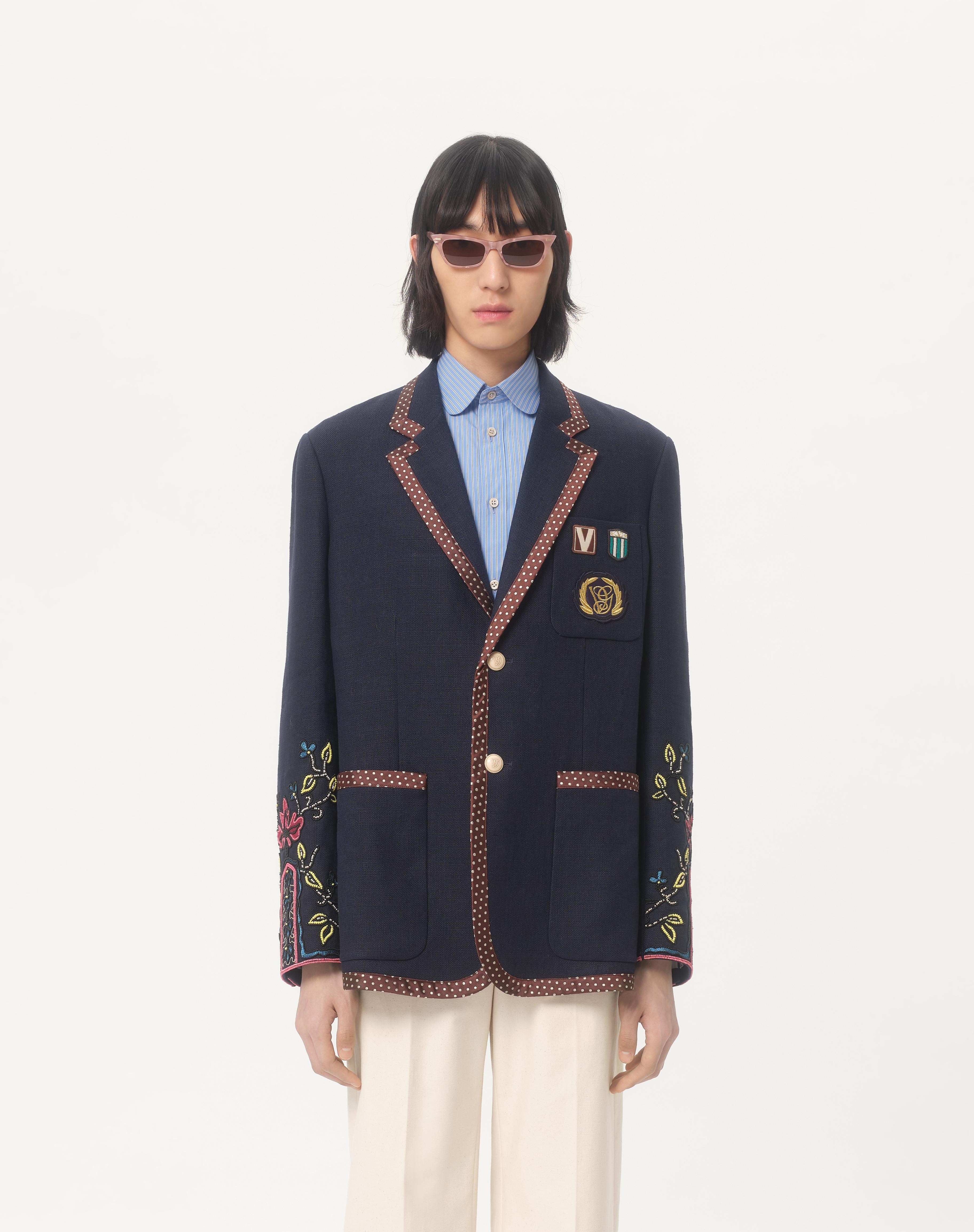 SINGLE-BREASTED LINEN JACKET WITH BEADED EMBROIDERY AND PATCHES - 5