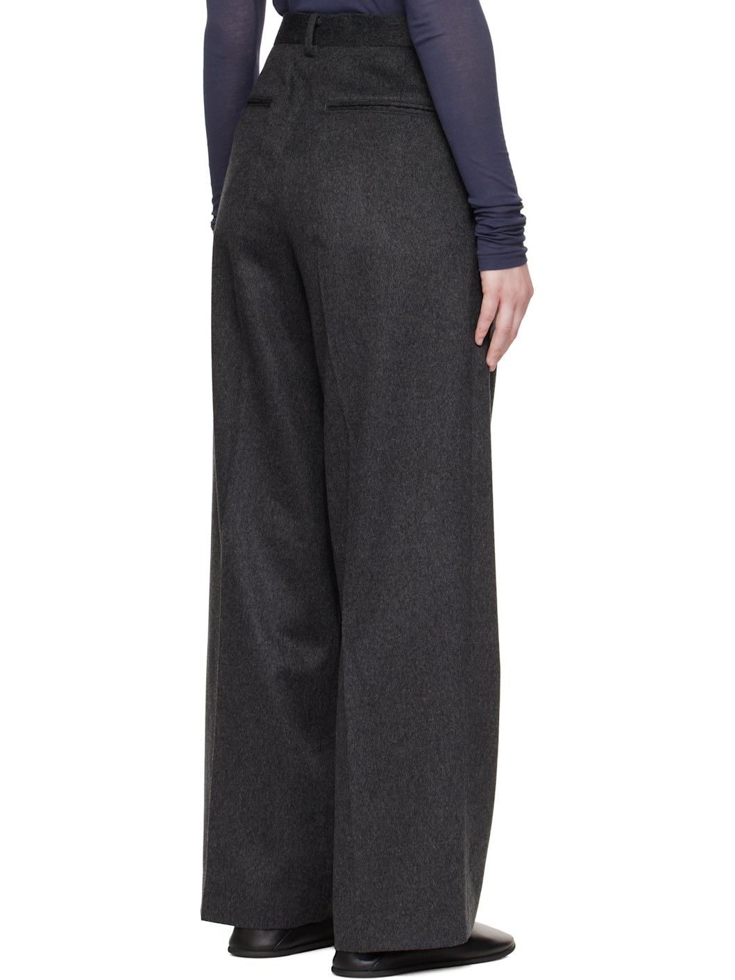 Gray Cashmere Moleskin Two-Tuck Trousers - 3