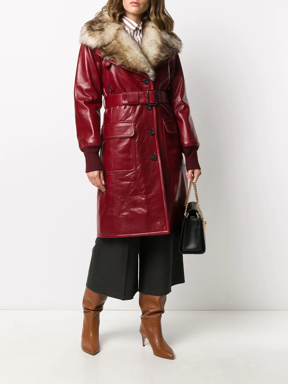 fur lined leather coat - 2