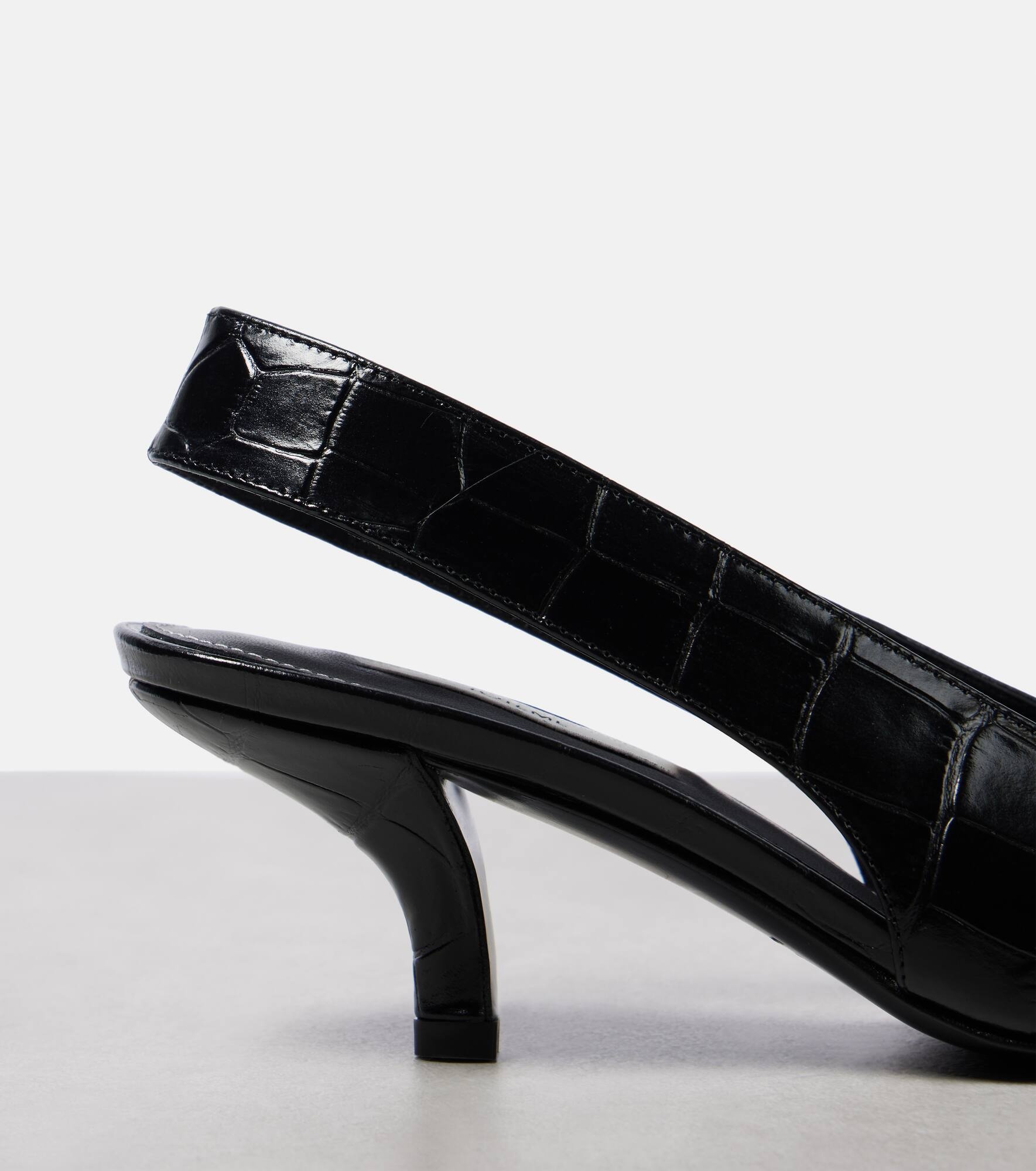 Croc-effect leather slingback pumps - 5