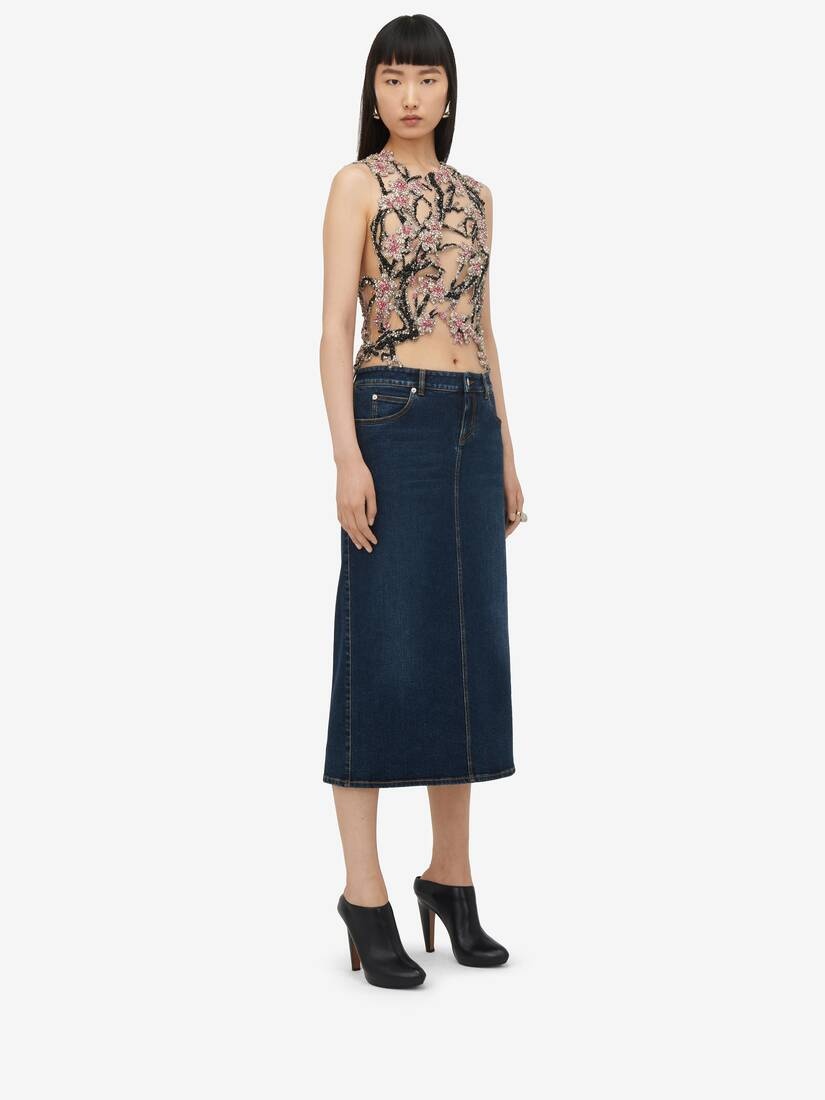 Women's Denim Pencil Skirt in Indigo - 3