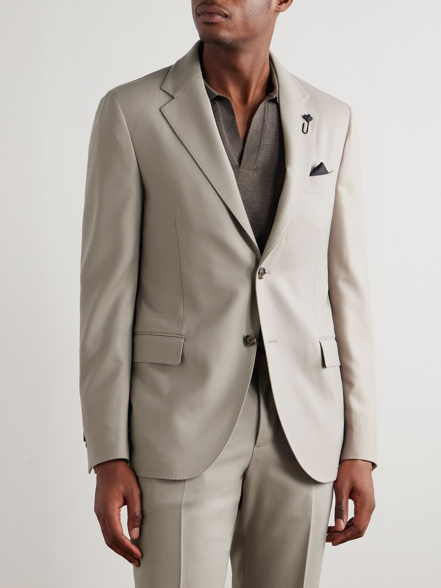 Virgin Wool-Blend Twill Suit Jacket Beige - 3