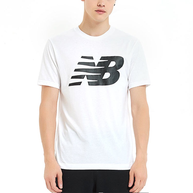 New Balance Men's New Balance Knit Breathable Athleisure Casual Sports LOGO Printing Short Sleeve Wh - 3
