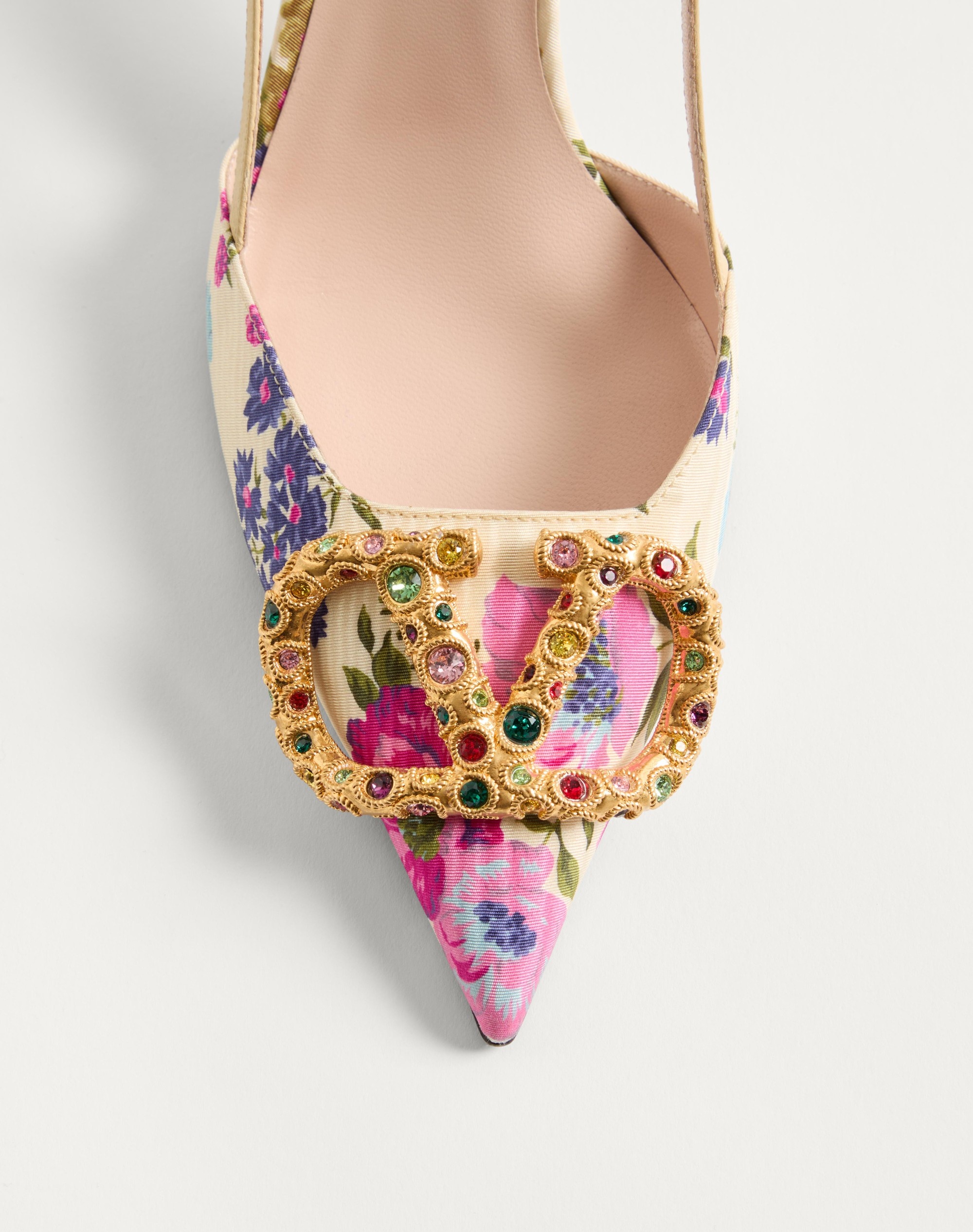 VLOGO SIGNATURE SLINGBACK PUMPS IN PAPIER FLORAL MOIRÉ FABRIC 80MM - 4