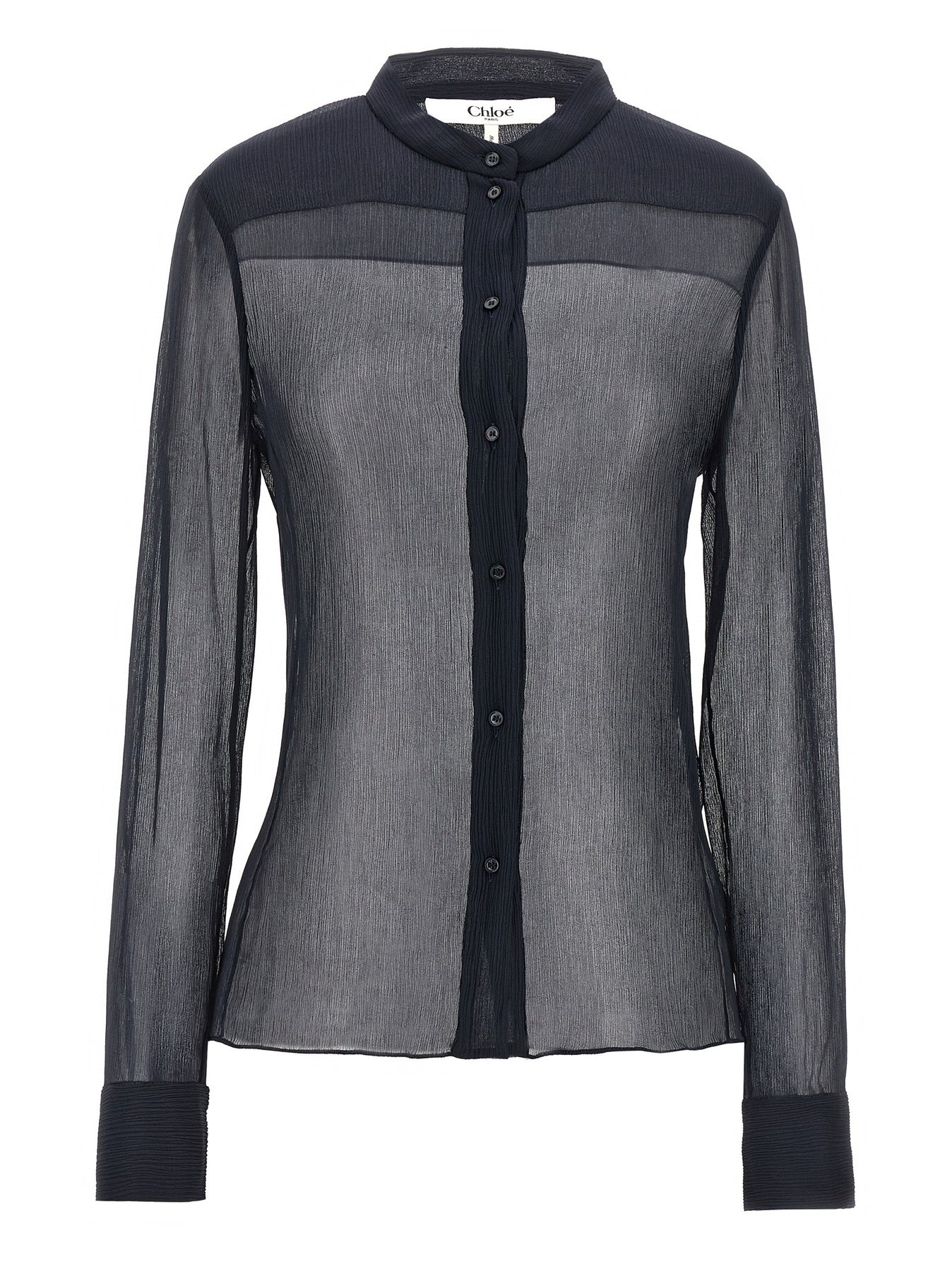 Pleated Silk Shirt Shirt, Blouse Blue - 1