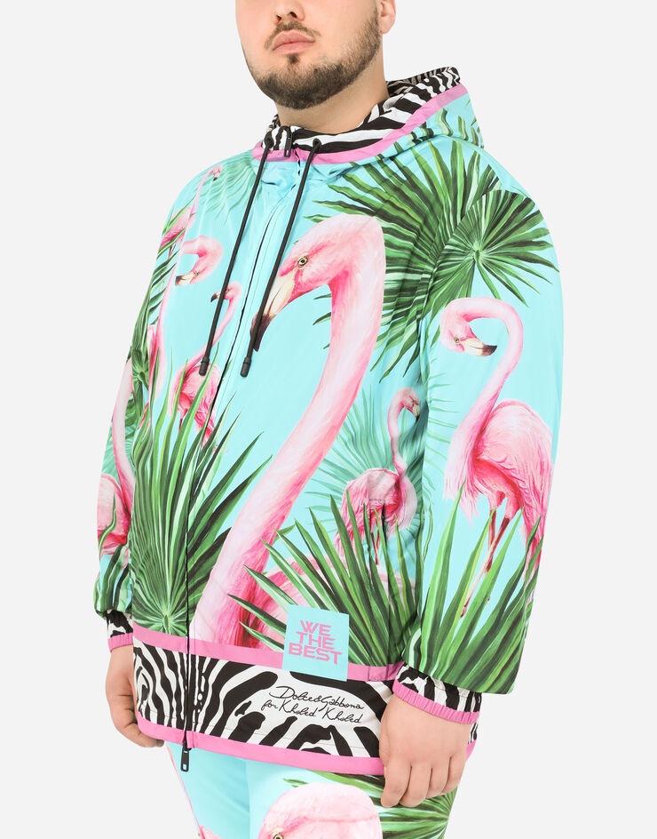 Hooded nylon jacket with flamingo print - 4