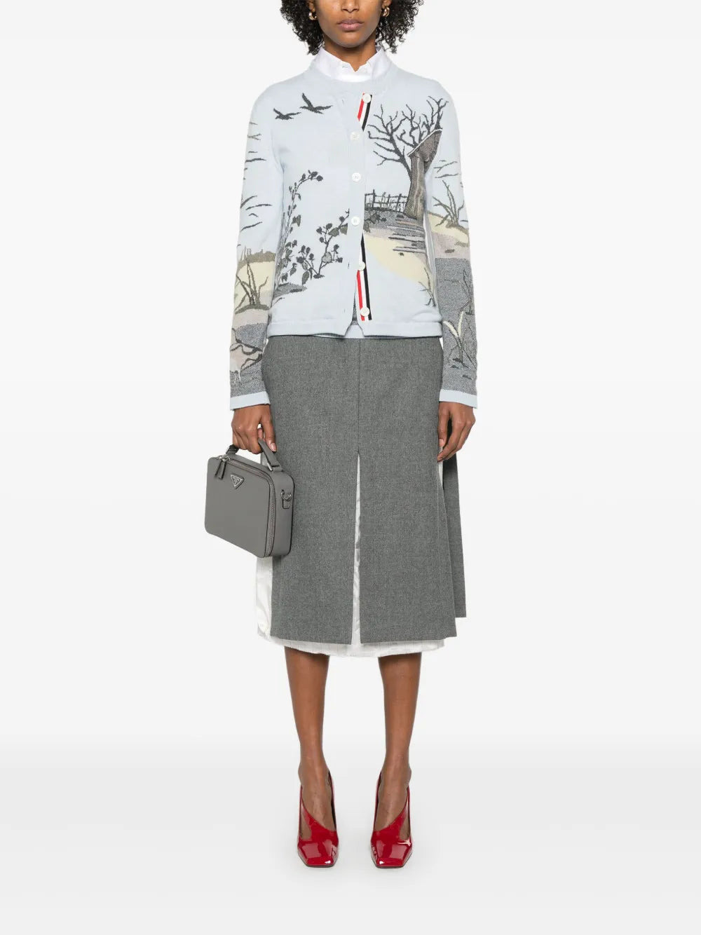 Scenic Intarsia Silk Twill Cashmere Cardigan Women - 2