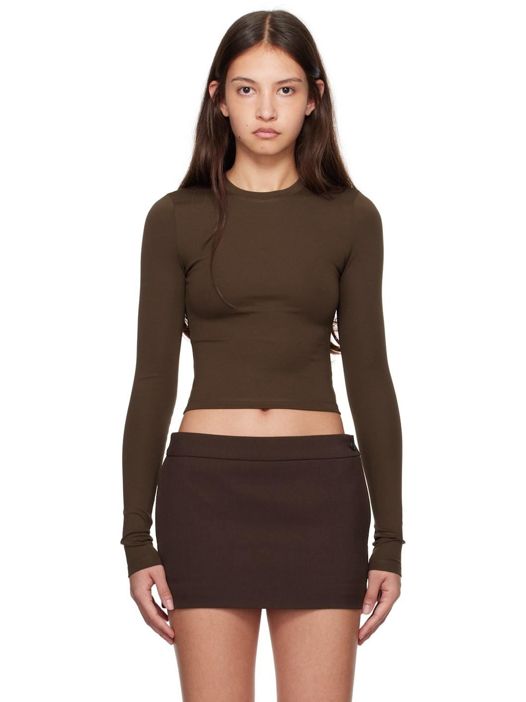 Brown Opaque Long Sleeve T-shirt - 1