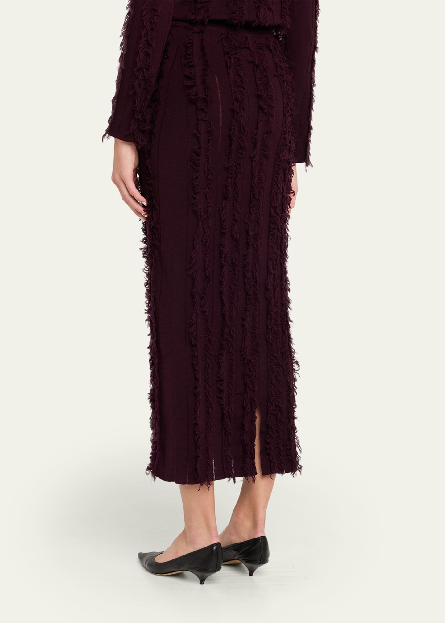 Evangeline Fringed Knit Maxi Pencil Skirt - 3