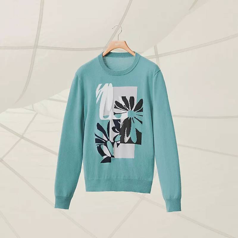"Puzzle Floral" cashmere crewneck sweater 4