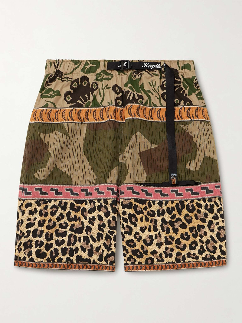 Straight-Leg Belted Patchwork Cotton-Twill and Jacquard Shorts 1