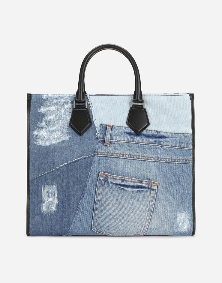Large denim patchwork shopper - 3