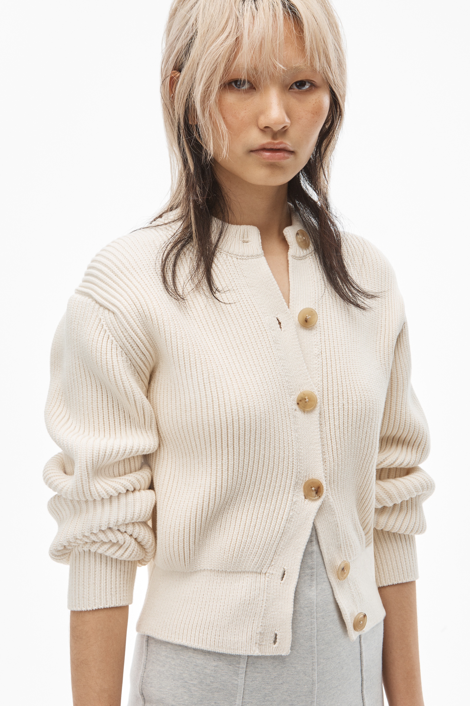 CREWNECK CARDIGAN IN COTTON CHAINETTE - 4