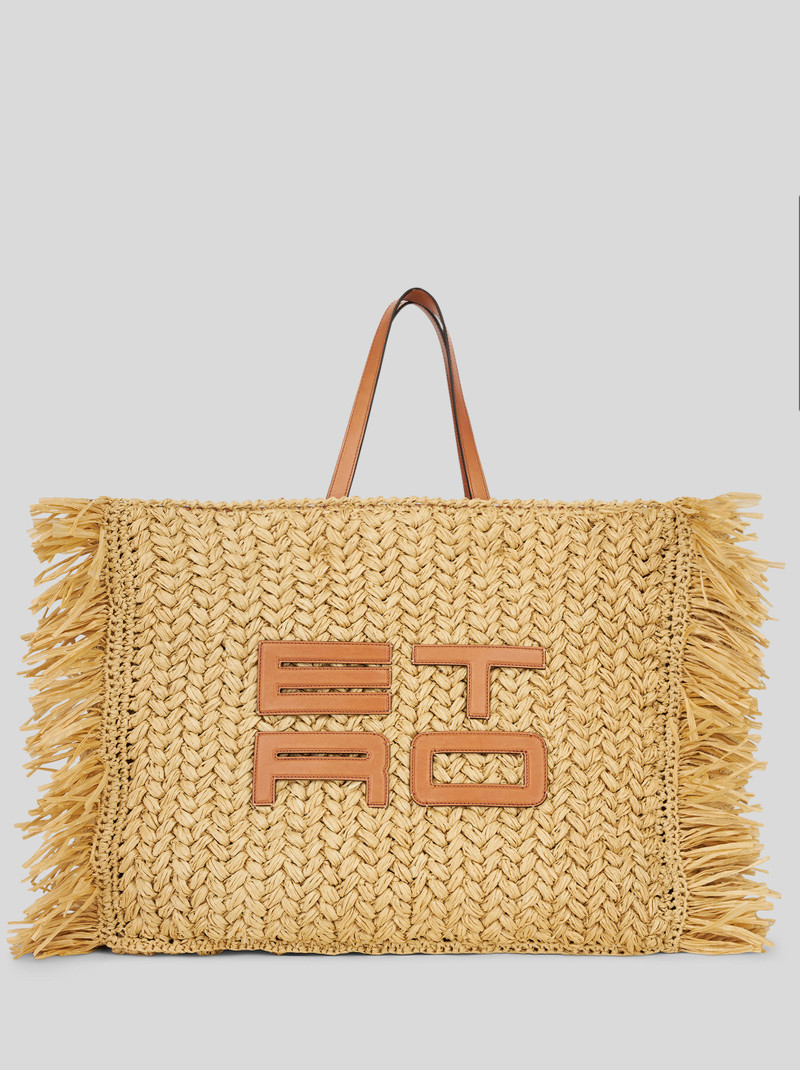 LARGE SHOPPING BAG IN PERFORATED RAFFIA WITH ETRO CUBE LOGO 1