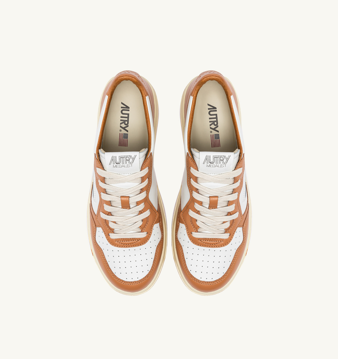 MEDALIST LOW BICOLOR SNEAKERS IN WHITE AND SAND STORM LEATHER - 5